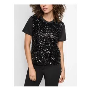 DKNY Black Sequin Short Sleeve Top size Small
